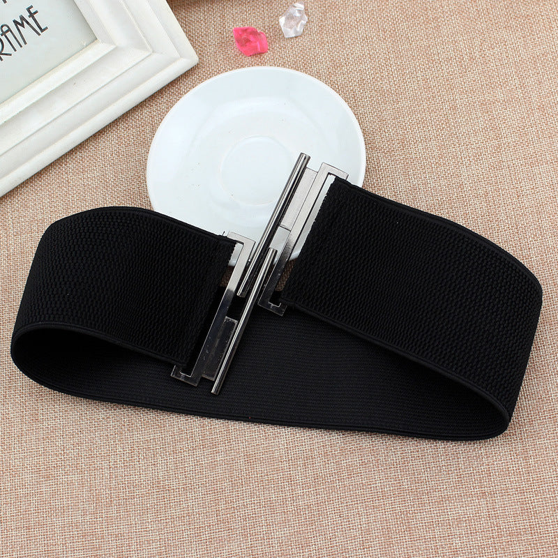 Women's Wide Elastic Pair Of Buckles Waist Seal Belts