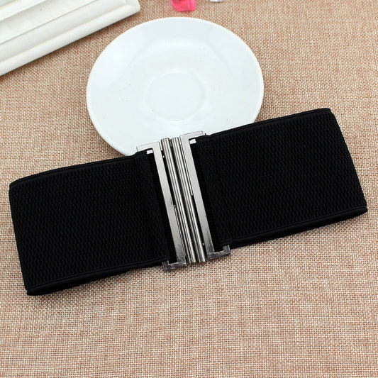 Women's Wide Elastic Pair Of Buckles Waist Seal Belts