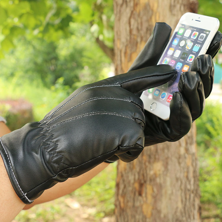 Women's & Men's Leather Touch Screen Fleece-lined Thickened Cold Protection Gloves