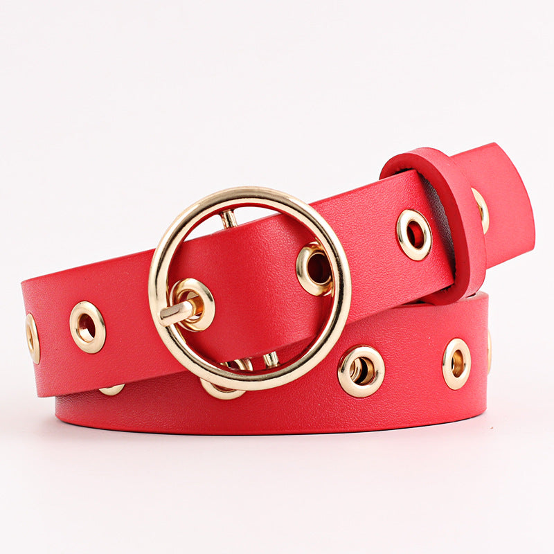 Women's Round Buckle Wide Female Hollow Air Belts