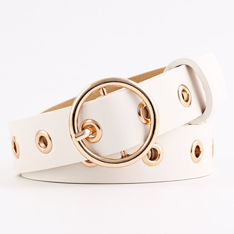 Women's Round Buckle Wide Female Hollow Air Belts