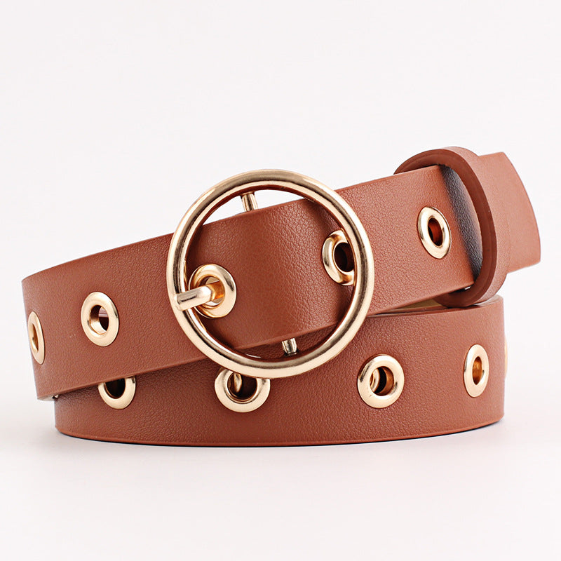 Women's Round Buckle Wide Female Hollow Air Belts