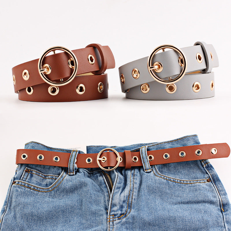 Women's Round Buckle Wide Female Hollow Air Belts