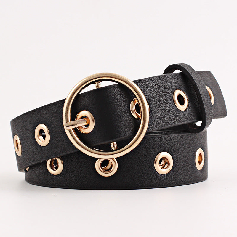 Women's Round Buckle Wide Female Hollow Air Belts