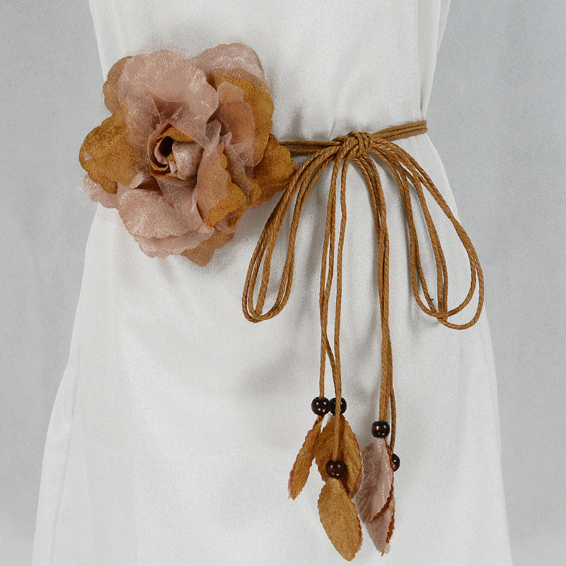 Women's Chiffon Large Flower Thin Sweet Knotted Belts