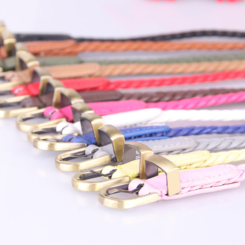 Women's Woven Leather Pin Buckle Thin Rope Belts