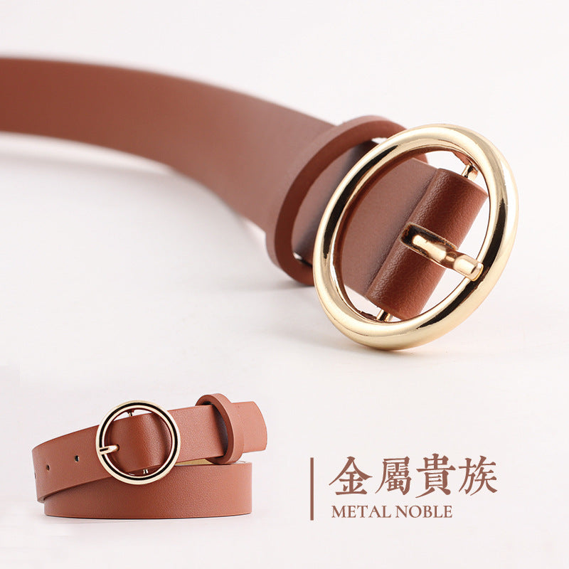 Women's Round Buckle Simple Style Leather Small Belts