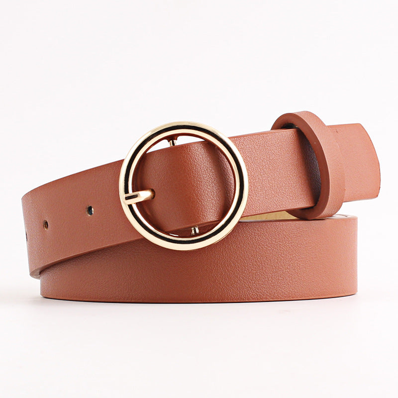 Women's Round Buckle Simple Style Leather Small Belts