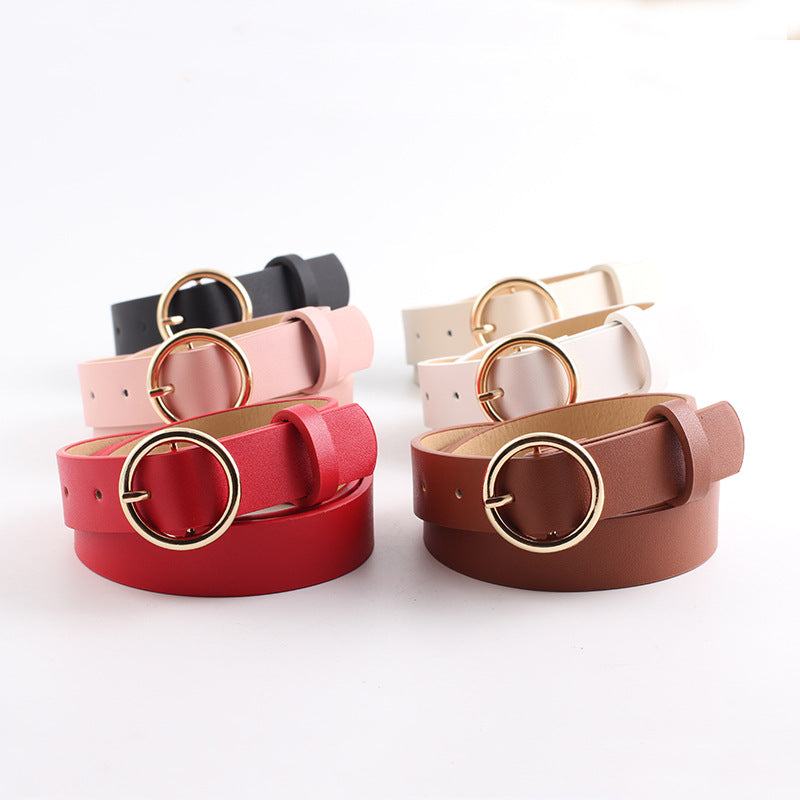 Women's Round Buckle Simple Style Leather Small Belts