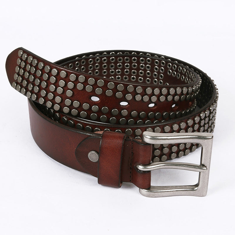 Women's & Men's Leather Round Edge Rivet Wide Personality Belts