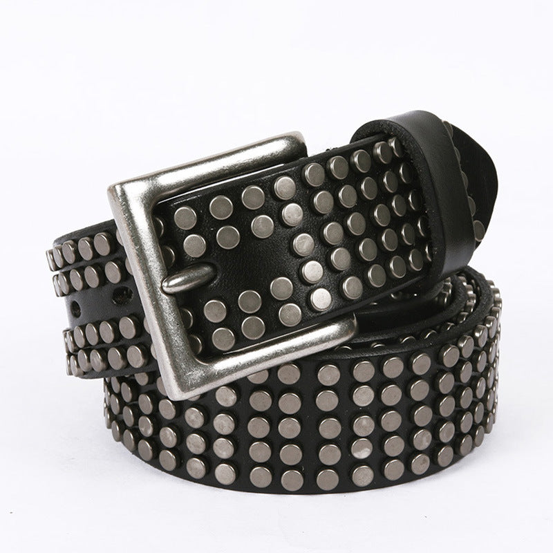 Women's & Men's Leather Round Edge Rivet Wide Personality Belts