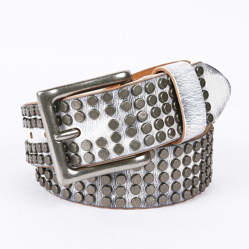 Women's & Men's Leather Round Edge Rivet Wide Personality Belts