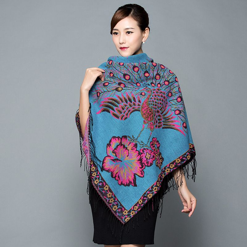 Women's Thickened Phoenix Double-sided Jacquard Cashmere Shawl Scarfs