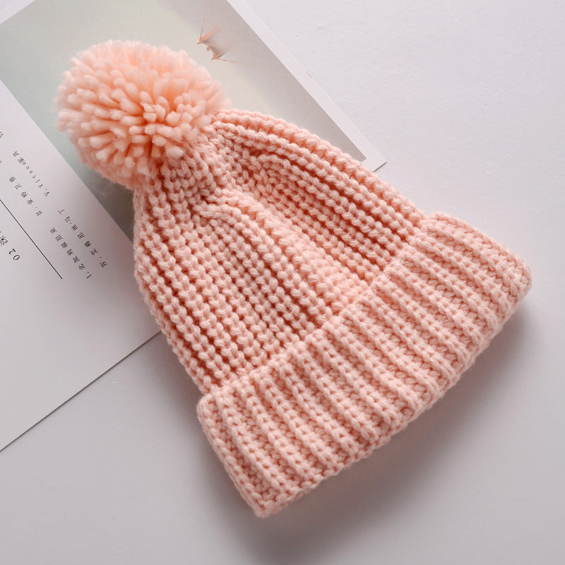 Women's & Men's Wool Ball Knitted Hat Thickened Warm Cute Kids' Headwear