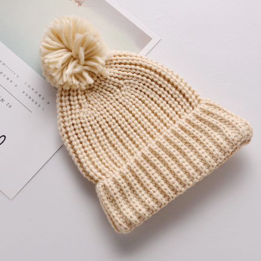 Women's & Men's Wool Ball Knitted Hat Thickened Warm Cute Kids' Headwear