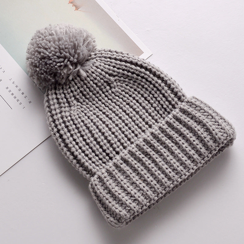 Women's & Men's Wool Ball Knitted Hat Thickened Warm Cute Kids' Headwear