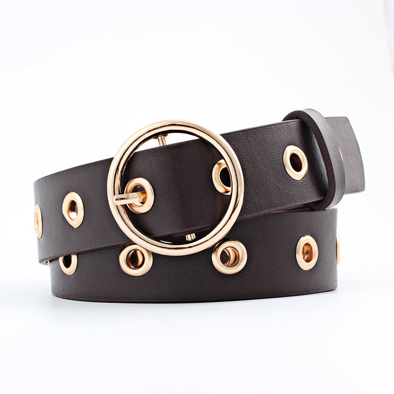 Women's Round Buckle Wide Female Hollow Air Belts