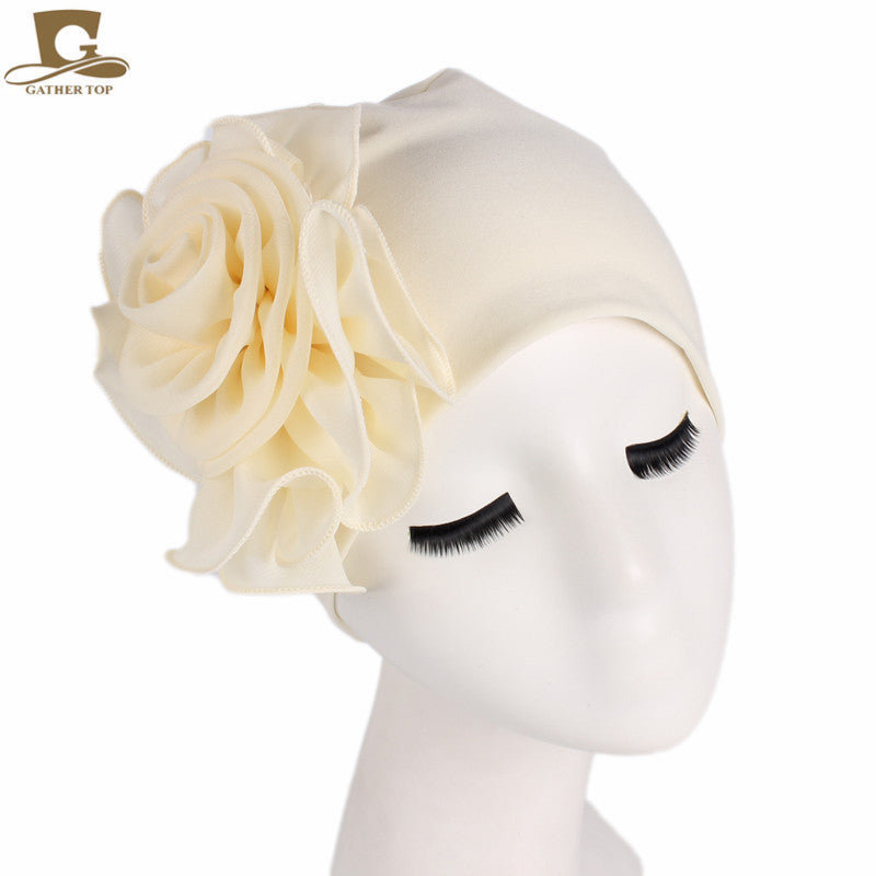 Women's Side Large Flower Stretch Tam-o'-shanter Elegant Hats & Caps