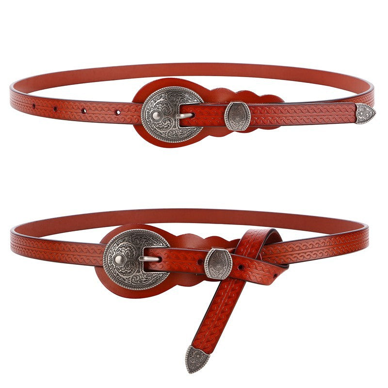 Women's Leather Versatile Pin Buckle Thin Retro Belts