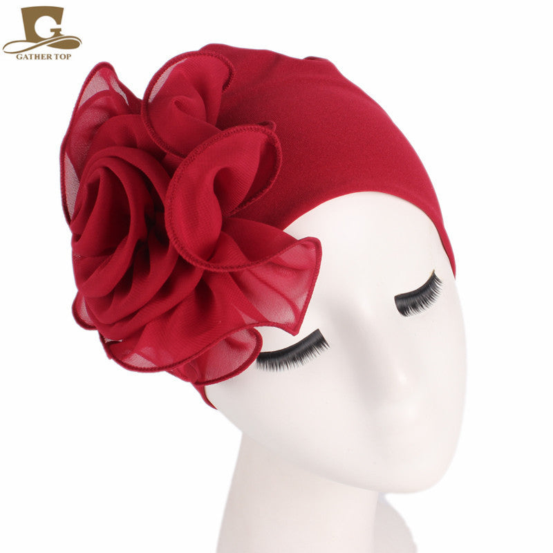 Women's Side Large Flower Stretch Tam-o'-shanter Elegant Hats & Caps