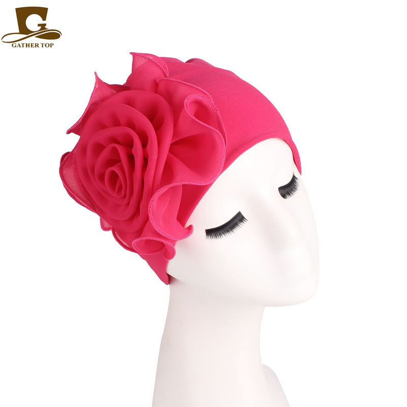 Women's Side Large Flower Stretch Tam-o'-shanter Elegant Hats & Caps