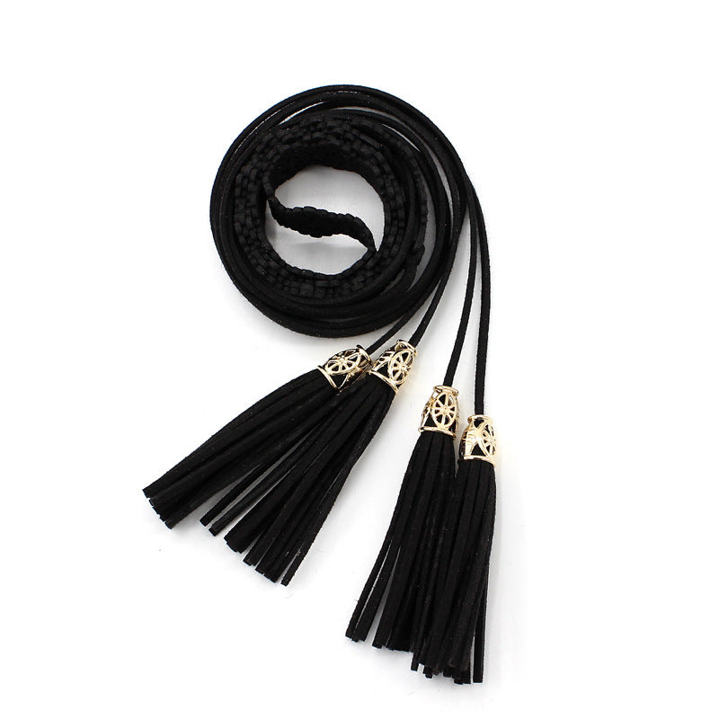 Women's National Style Skirt Decoration Hollow Tassel Knotted Straps Thin Belts