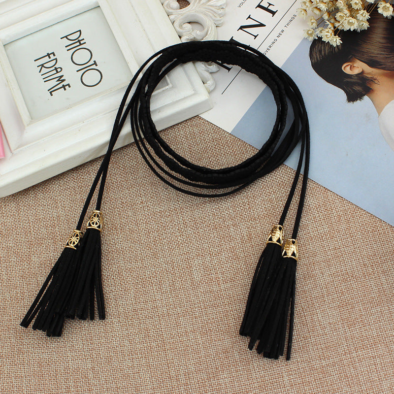 Women's National Style Skirt Decoration Hollow Tassel Knotted Straps Thin Belts