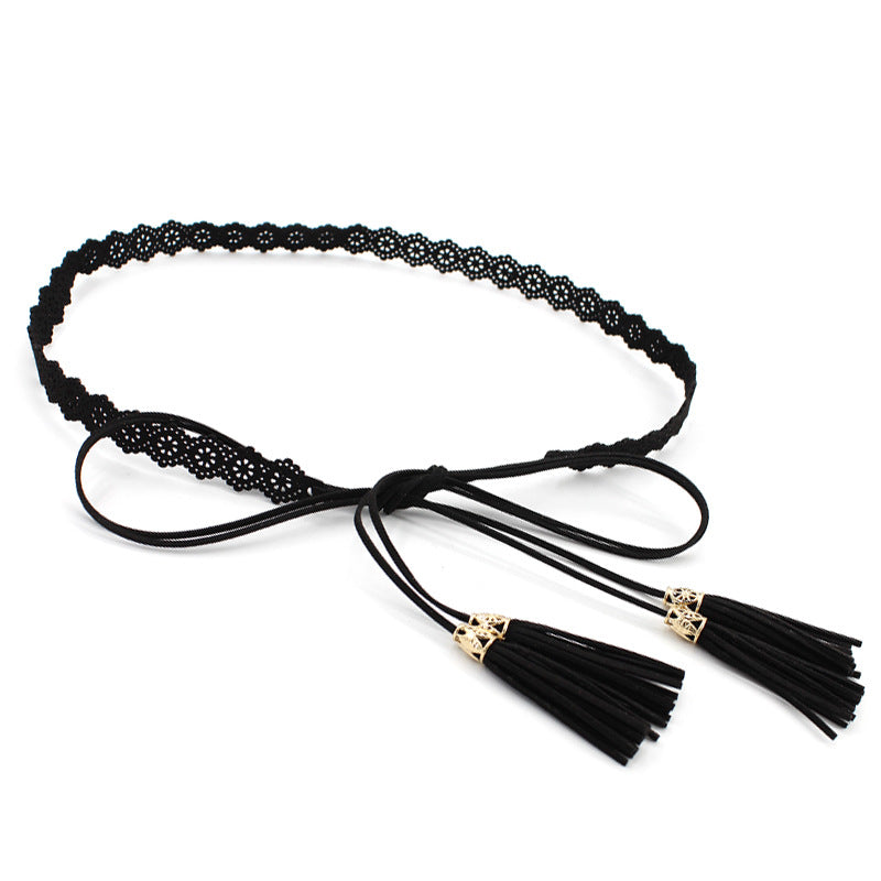 Women's National Style Skirt Decoration Hollow Tassel Knotted Straps Thin Belts