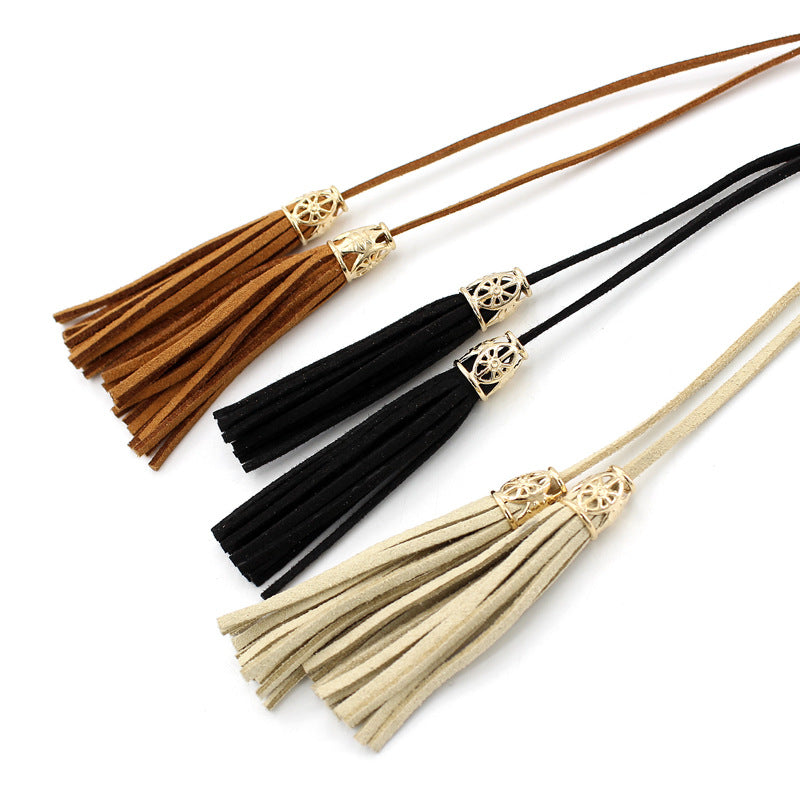 Women's National Style Skirt Decoration Hollow Tassel Knotted Straps Thin Belts