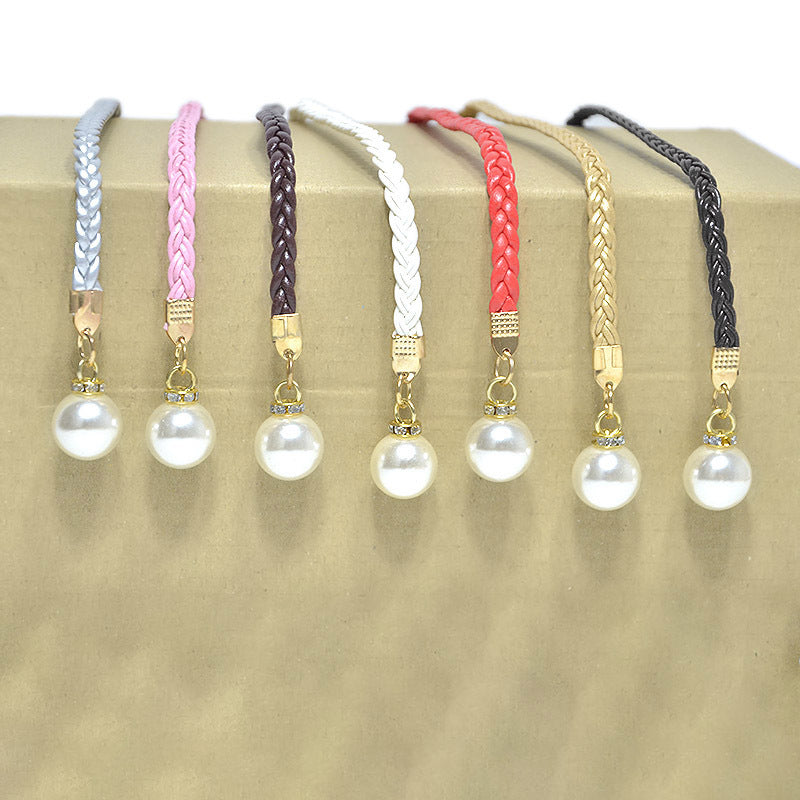 Women's Casual Pearl Buckle Decorative Woven Slim Belts