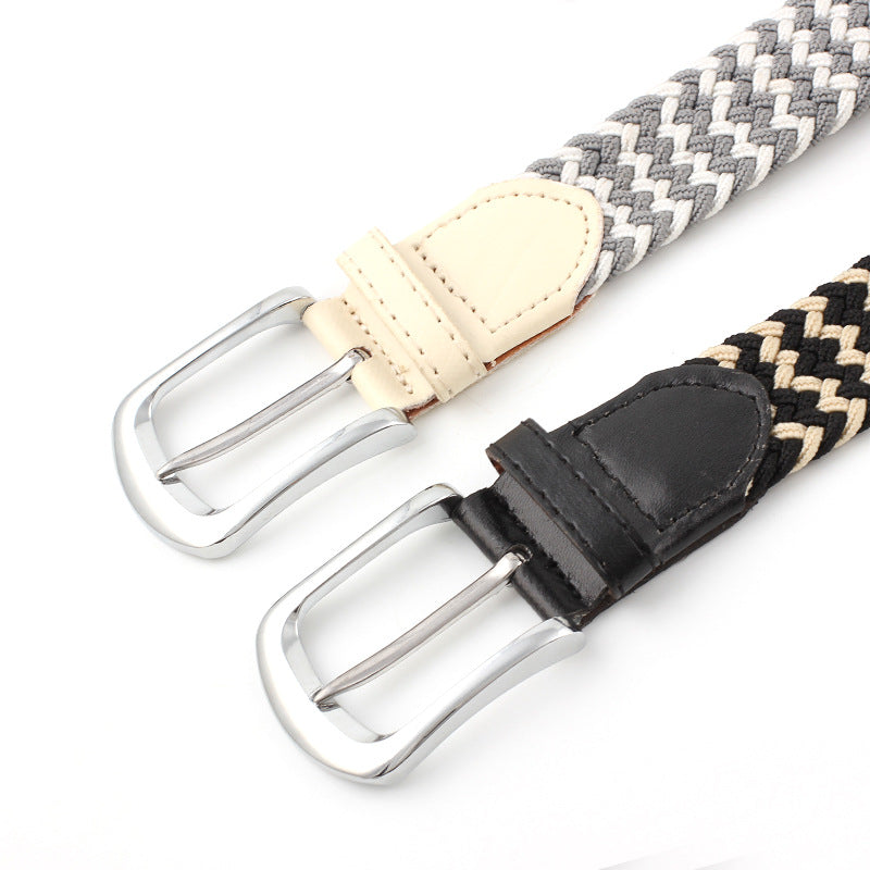 Women's & Men's Universal Woven Leather Stretch Canvas Pin Belts