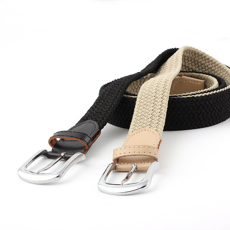 Women's & Men's Universal Woven Leather Stretch Canvas Pin Belts