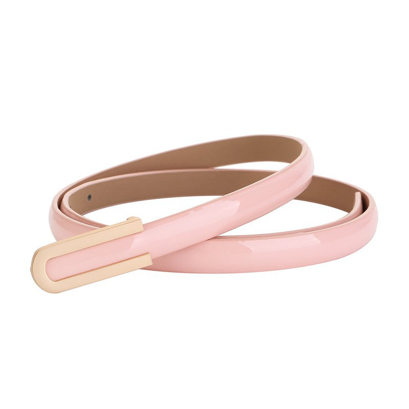 Women's Leather Thin Fashion Patent U-shaped Buckle Belts