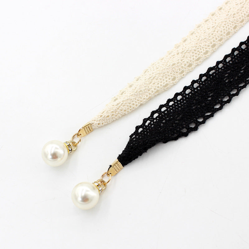 Women's Lace Cloth Decorative Pearl Waist Chain Belts