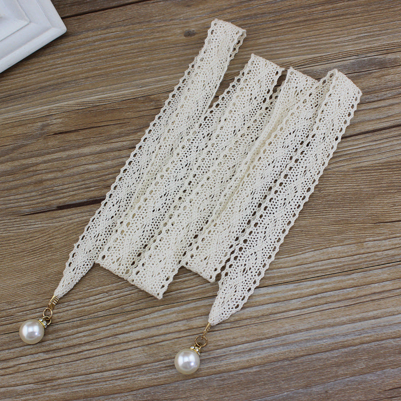 Women's Lace Cloth Decorative Pearl Waist Chain Belts