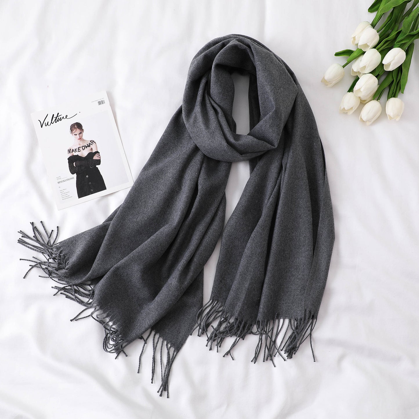 Women's Tassel Shawl Solid Color Cashmere Extra Scarfs