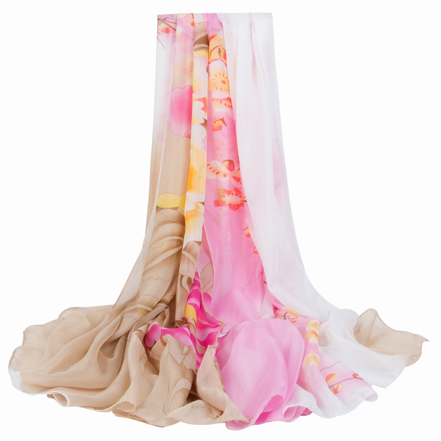 Women's Oversized Chiffon Printed White Shawl Korean Scarfs