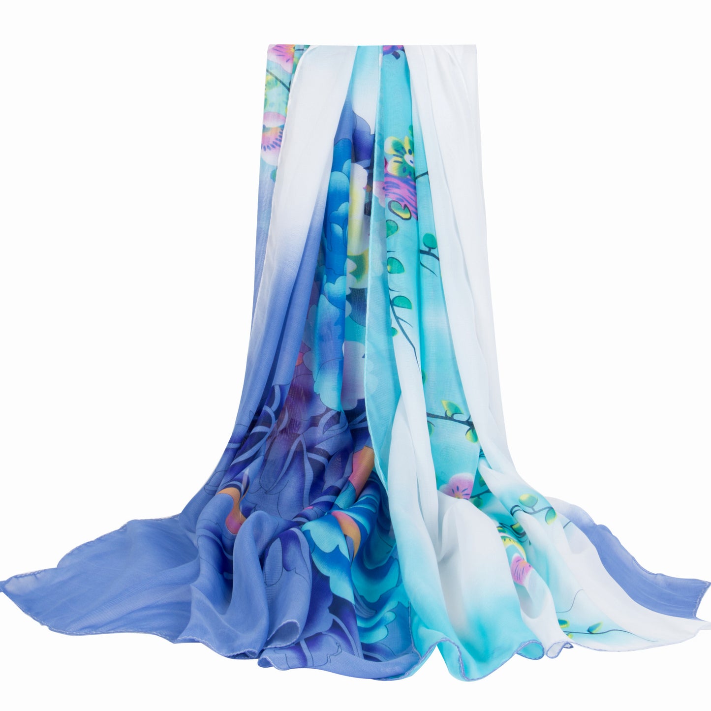 Women's Oversized Chiffon Printed White Shawl Korean Scarfs