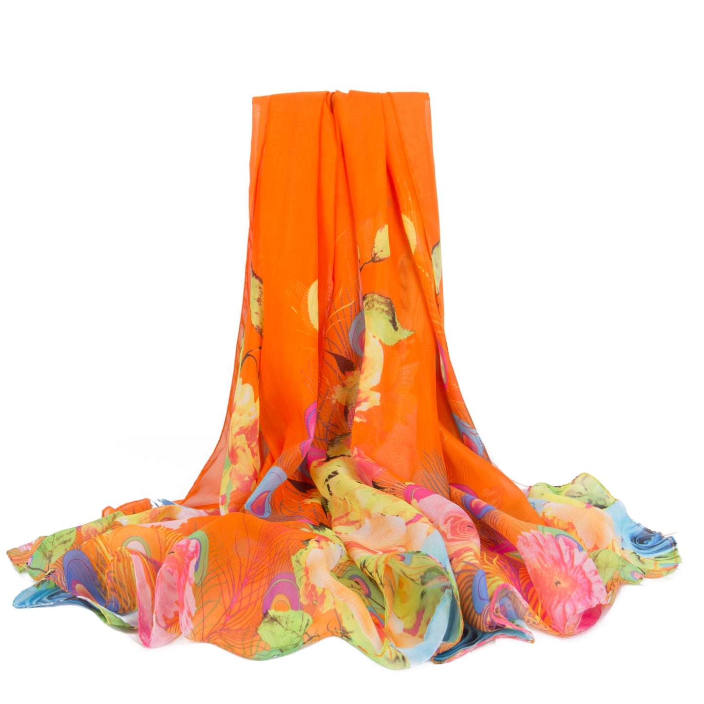 Women's Oversized Chiffon Printed White Shawl Korean Scarfs