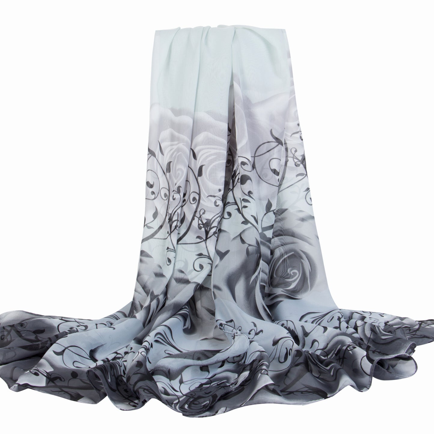 Women's Oversized Chiffon Printed White Shawl Korean Scarfs