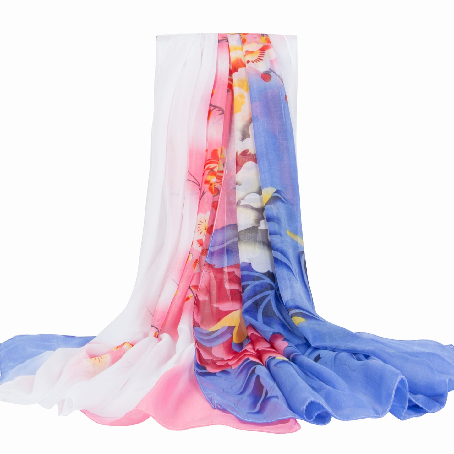 Women's Oversized Chiffon Printed White Shawl Korean Scarfs