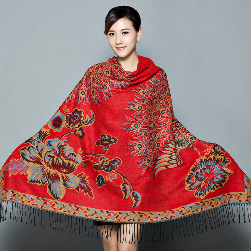 Women's Thickened Phoenix Double-sided Jacquard Cashmere Shawl Scarfs