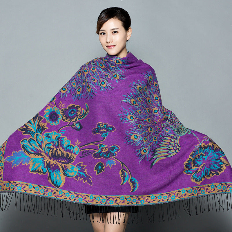 Women's Thickened Phoenix Double-sided Jacquard Cashmere Shawl Scarfs