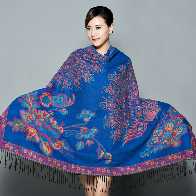 Women's Thickened Phoenix Double-sided Jacquard Cashmere Shawl Scarfs