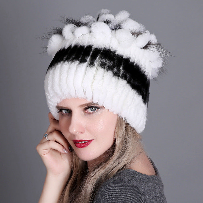 Women's Rabbit Fur Woven Hat Warm Thickened Hats & Caps