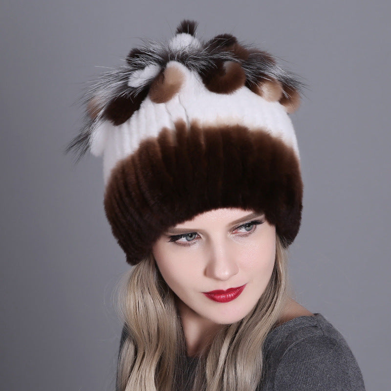 Women's Rabbit Fur Woven Hat Warm Thickened Hats & Caps