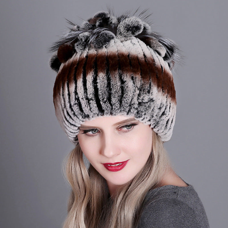 Women's Rabbit Fur Woven Hat Warm Thickened Hats & Caps