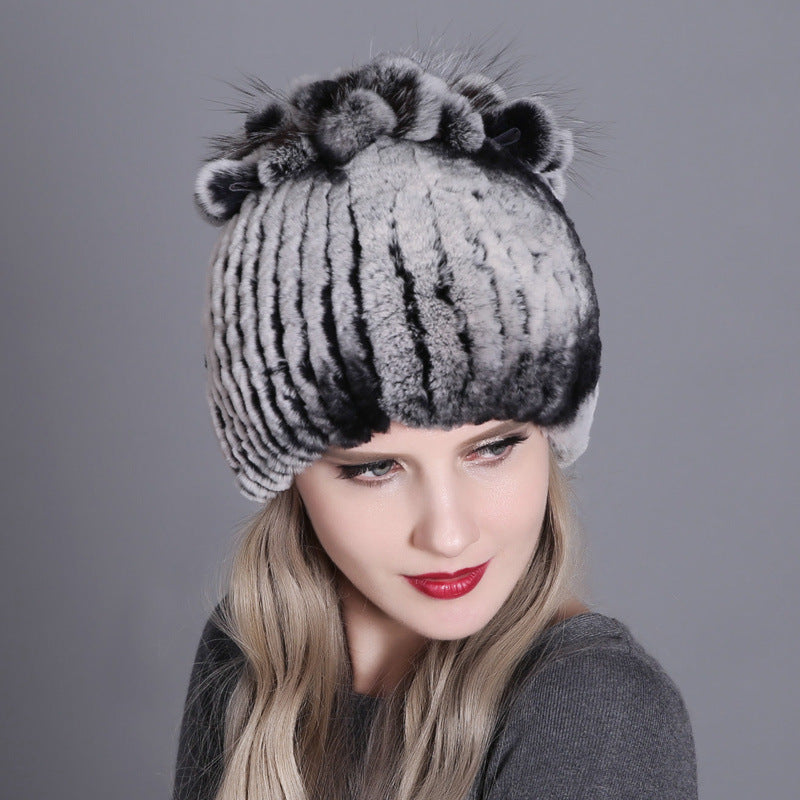 Women's Rabbit Fur Woven Hat Warm Thickened Hats & Caps