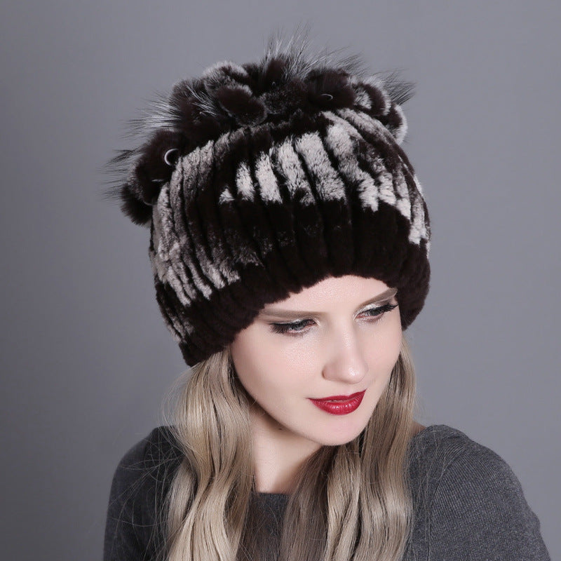 Women's Rabbit Fur Woven Hat Warm Thickened Hats & Caps