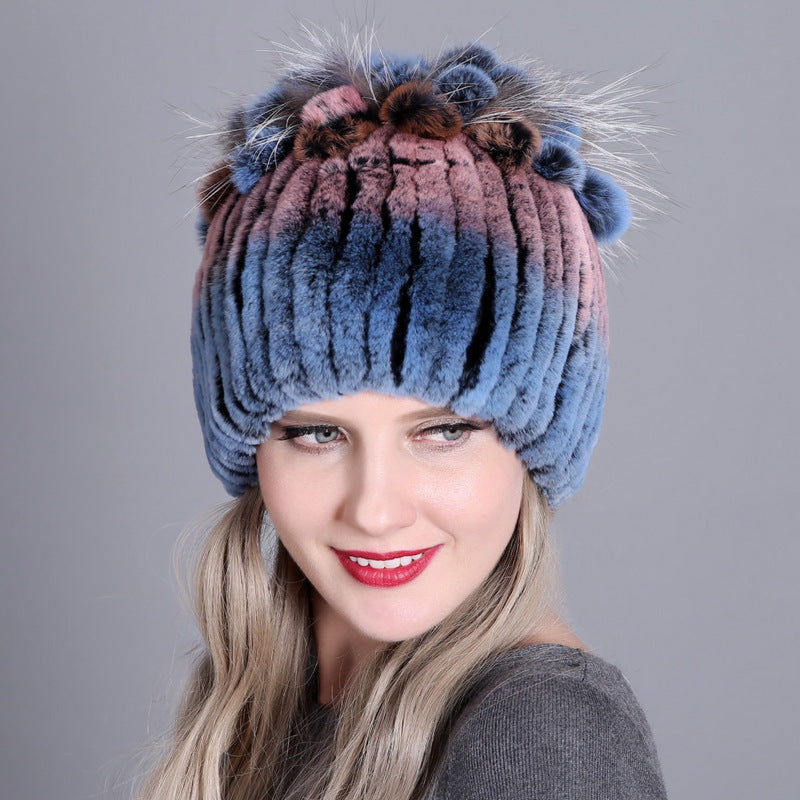 Women's Rabbit Fur Woven Hat Warm Thickened Hats & Caps